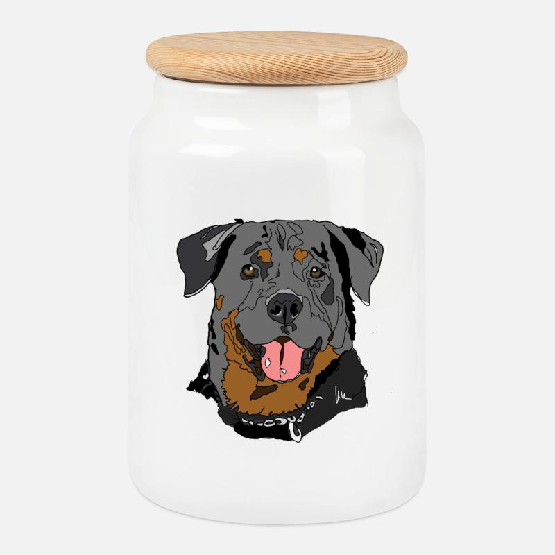 Rottweiler - Keksdose mit Holzdeckel - Weiß