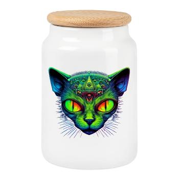 Hypnotische Katze - Keksdose mit Holzdeckel - Weiß - Vorne