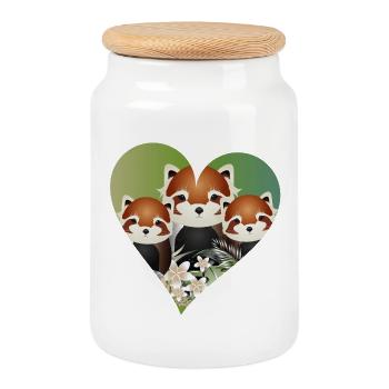 zauberhafte rote Panda Bär Familie mit grünem Herz - Keksdose mit Holzdeckel - Weiß - Vorne