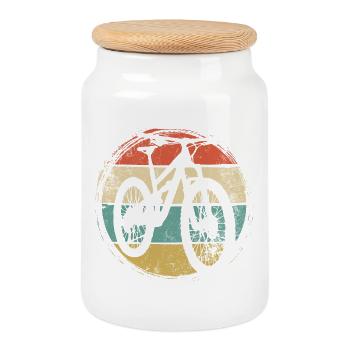 Retro Cycle Sunset Stripes - Cookie Jar with Wooden Lid - white - Front