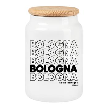 Bologna Schriftzug Design Emilia-Romagna - Keksdose mit Holzdeckel - Weiß - Vorne