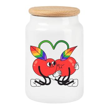 Kirsche, queer, Kirsche, Umarmung - Keksdose mit Holzdeckel - Weiß - Vorne
