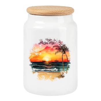 Coucher de soleil sur la plage tropicale - Boîte à biscuits avec couvercle en bois - blanc - Devant
