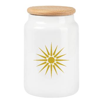 Vergina Sun - Cookie Jar with Wooden Lid - white - Front