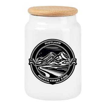SCOTLAND NC 500 - Cookie Jar with Wooden Lid - white - Front