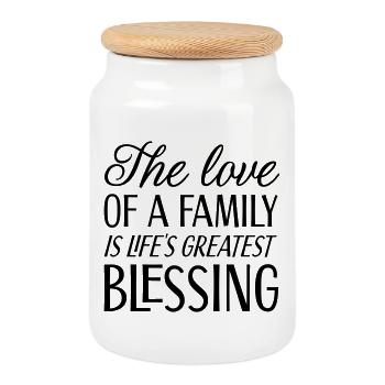 The love of a family is life's greatest blessing - Cookie Jar with Wooden Lid - white - Front