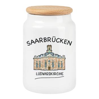 Saarbrücken, Ludwigskirche - Keksdose mit Holzdeckel - Weiß - Vorne