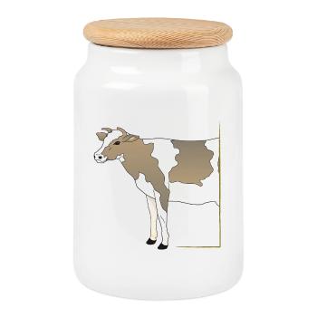 Cow - Cow Half in Frame - Cookie Jar with Wooden Lid - white - Front