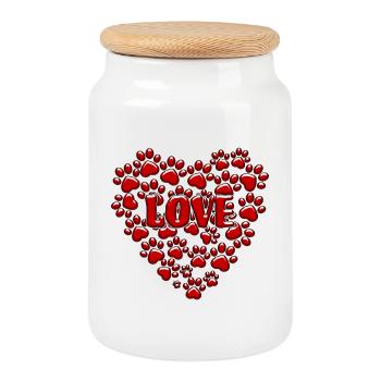 Cœur de pattes de chien rouge. L’amour du chien # - Boîte à biscuits avec couvercle en bois - blanc - Devant