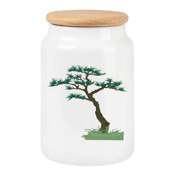 Old Tree | gnarled tree - Cookie Jar with Wooden Lid - white - Front