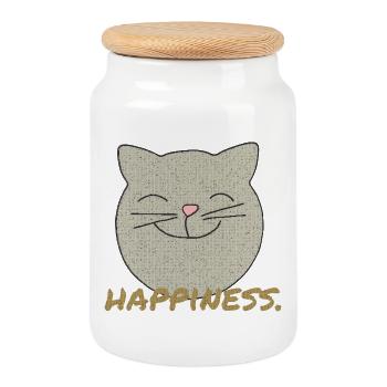 Bonheur de chat - Boîte à biscuits avec couvercle en bois - blanc - Devant