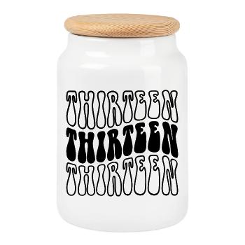 Thirteen 13th Birthday Boys Girls 13 Years Old - Cookie Jar with Wooden Lid - white - Front