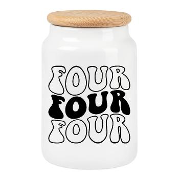 Four 4th Birthday Kids Boys Girls 4 Years Old - Cookie Jar with Wooden Lid - white - Front