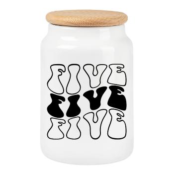 Five 5th Birthday Kids Boys Girls 5 Years Old - Cookie Jar with Wooden Lid - white - Front
