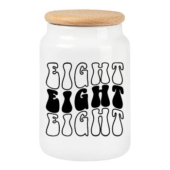 Eight 8th Birthday Kids Boys Girls 8 Years Old - Cookie Jar with Wooden Lid - white - Front