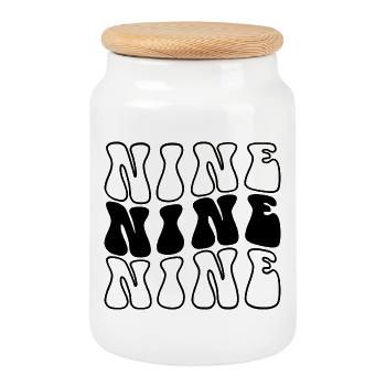 Nine 9th Birthday Kids Boys Girls 9 Years Old - Cookie Jar with Wooden Lid - white - Front
