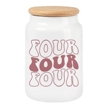 Four 4th Birthday For Girls 4 Years Old - Cookie Jar with Wooden Lid - white - Front