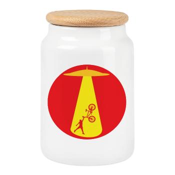 Enlèvement d’OVNI par un cycliste - Boîte à biscuits avec couvercle en bois - blanc - Devant