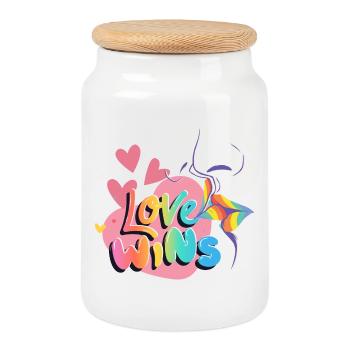 Love Win's Explosion of Color - Cookie Jar with Wooden Lid - white - Front