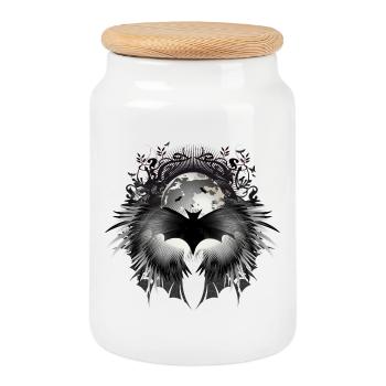 Bat and full moon as a mysterious motif - Cookie Jar with Wooden Lid - white - Front