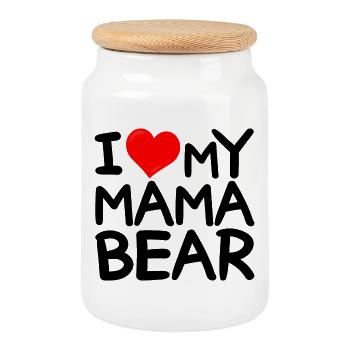I love my mom bear - I love my mommy bear - Cookie Jar with Wooden Lid - white - Front