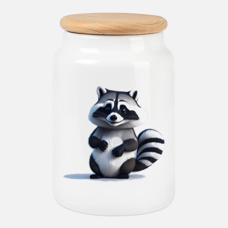 Waschbär - Keksdose mit Holzdeckel - Weiß