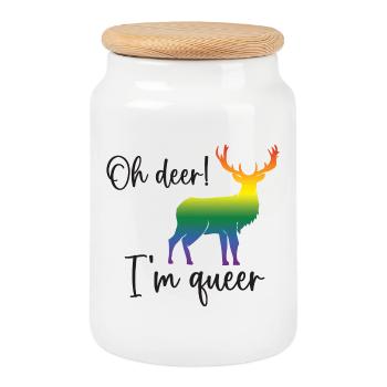 Pride Month LGBTQ - Oh Deer I'm Queer! - Cookie Jar with Wooden Lid - white - Front