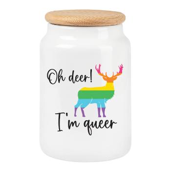 Pride Month LGBTQ - Oh Deer I'm Queer! - Cookie Jar with Wooden Lid - white - Front