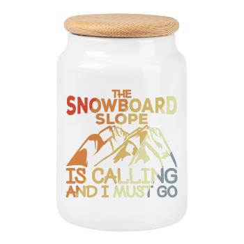 La piste de snowboard m’appelle et je dois y aller - Boîte à biscuits avec couvercle en bois - blanc - Devant