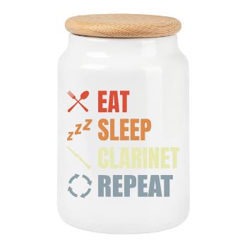 Manger Sommeil Clarinette Répéter - Boîte à biscuits avec couvercle en bois - blanc - Devant