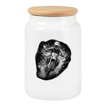 Motocross white - Cookie Jar with Wooden Lid - white - Front