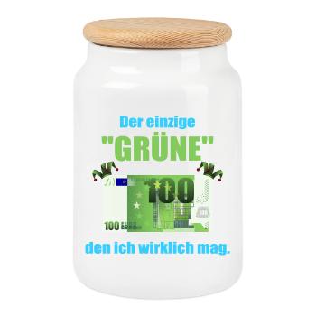 Den Grüne mag ich ! - Keksdose mit Holzdeckel - Weiß - Vorne