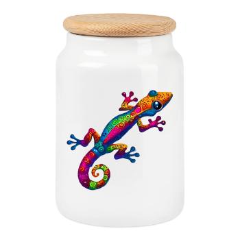 Gecko - Boîte à biscuits avec couvercle en bois - blanc - Devant