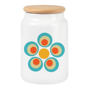 des années 70 motif de fleur - Boîte à biscuits avec couvercle en bois - blanc - Devant