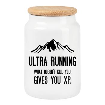 Ultra Running - What Doesn't Kill You Gives You XP - Cookie Jar with Wooden Lid - white - Front
