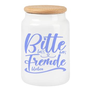 Bitte lass uns Freunde bleiben lustiger Spruch - Keksdose mit Holzdeckel - Weiß - Vorne