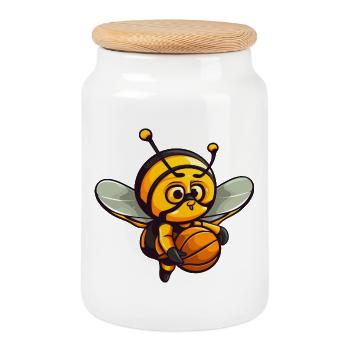 Basketball Bee - Cookie Jar with Wooden Lid - white - Front