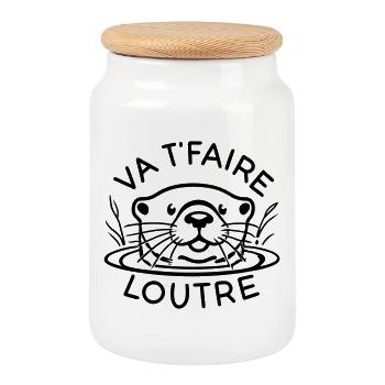 Cadeau humoristique - Va t'faire loutre - Boîte à biscuits avec couvercle en bois - blanc - Devant