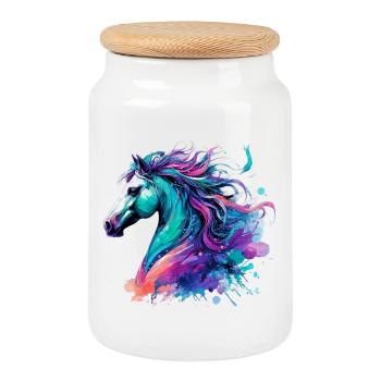 Cheval - Boîte à biscuits avec couvercle en bois - blanc - Devant
