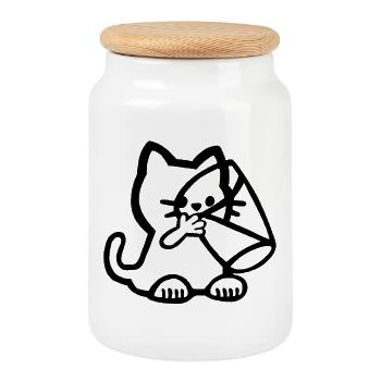 Le chaton et le verre de lait - Boîte à biscuits avec couvercle en bois - blanc - Devant