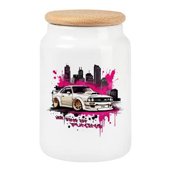 My thing is tuning - Cookie Jar with Wooden Lid - white - Front