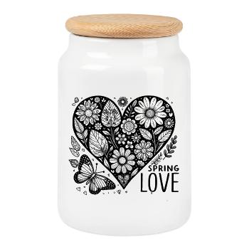 spring love - Cookie Jar with Wooden Lid - white - Front