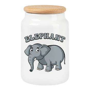 Elephant Arc Cartoon on Black - Cookie Jar with Wooden Lid - white - Front