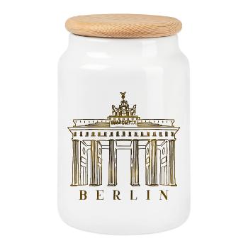 Porte de Brandebourg à Berlin, Allemagne - Boîte à biscuits avec couvercle en bois - blanc - Devant