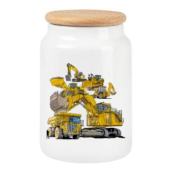 Baustellenfahrzeuge der großen Art - Keksdose mit Holzdeckel - Weiß - Vorne