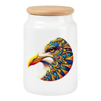 Möwe mit Mandalas verziert - Keksdose mit Holzdeckel - Weiß - Vorne