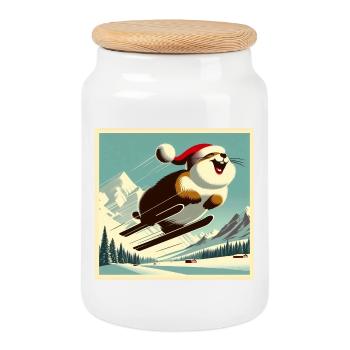 Vintage Ski Marmot - Cookie Jar with Wooden Lid - white - Front