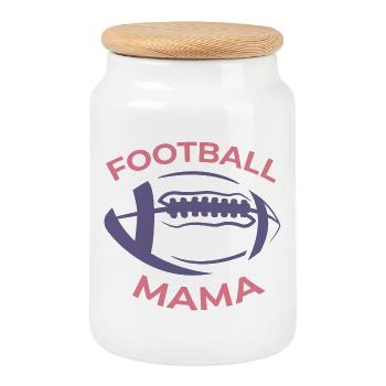 Football Mom - Cookie Jar with Wooden Lid - white - Front
