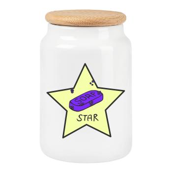 Soapstar - Cookie Jar with Wooden Lid - white - Front