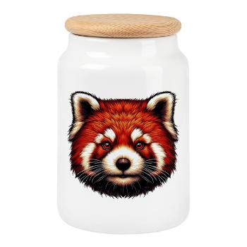 Red panda - Cookie Jar with Wooden Lid - white - Front